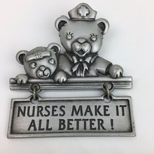 Vtg. J.J. Brooch Pin Nurses Teddy Bear‎ Articulated Kitchy Cute Nurse Gift